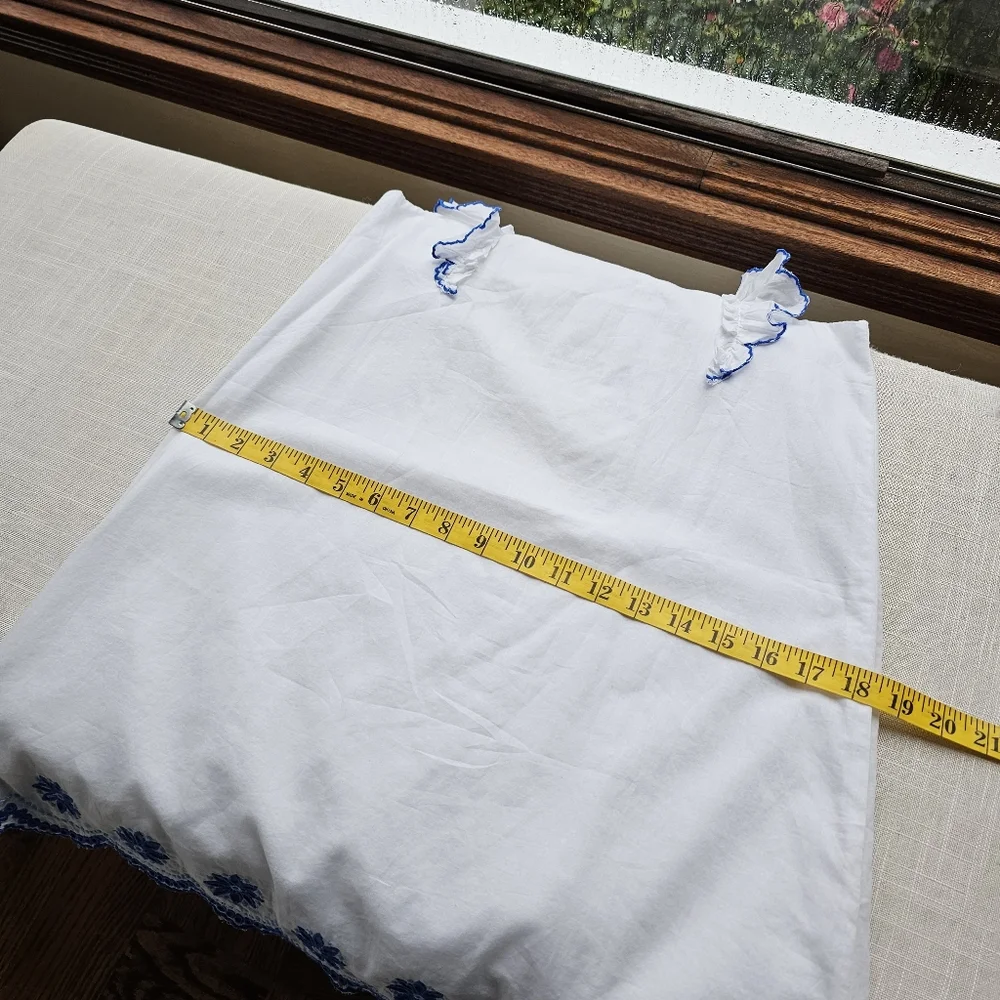 New! Crewcuts Sz 8 Girls White Scalloped Hem Blue Embroidered Shift Dress - Picture 6 of 10